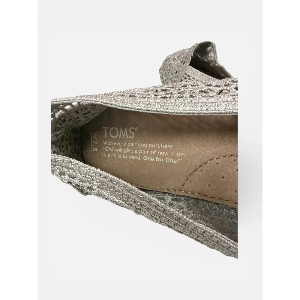 TOMS Gray Crochet Lace Classic Alpargata‎ Slip On Shoes Womens 7.5